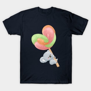 Koala Hanging on a Hearty Shape Lollipop T-Shirt